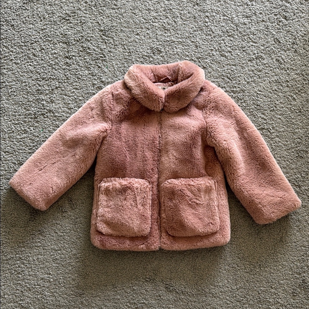 LIKE NEW H&M Dusty Pink Faux Fur Jacket with Gold Zip